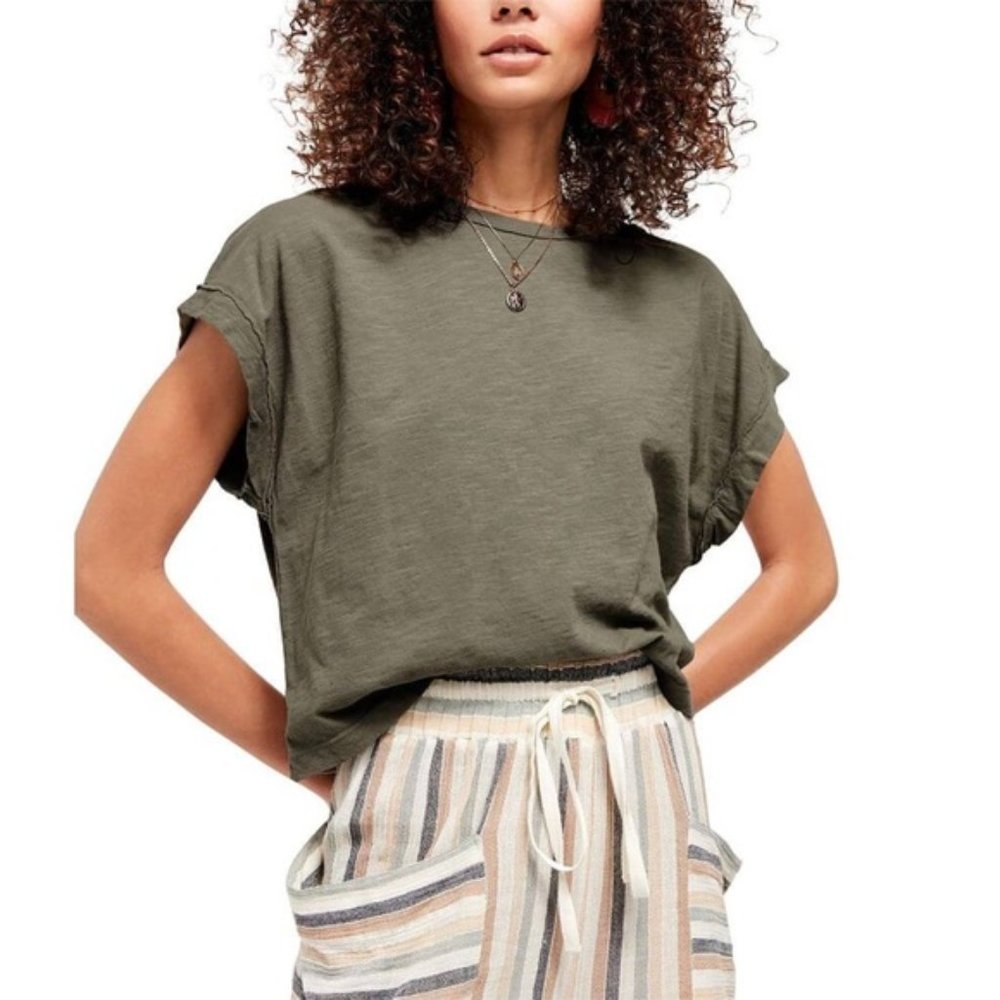 Free People You Rock tee in army green